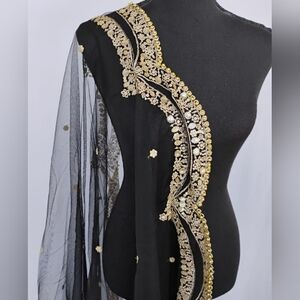 Net gold cut work premium dupatta/chunni/Veil/ Scarf with double layer s…